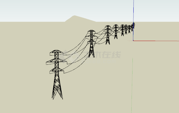 沙漠黑色电力线铁塔su模型-图一