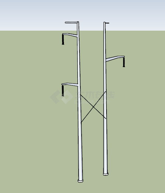 白色简约电力线铁塔su模型-图二