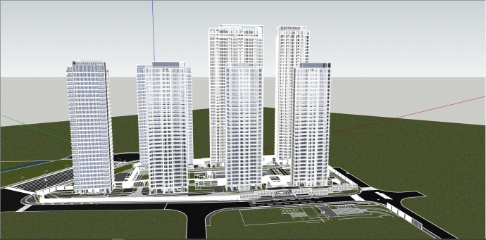 新中式高层景观住宅su模型_图1