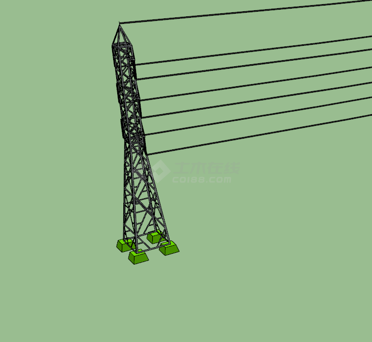 三层顶部可架电线的电力铁塔su模型-图一
