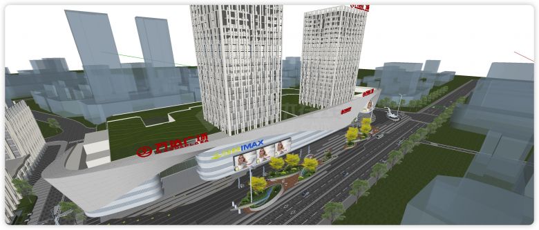 万达广场现代商业广场景观su模型-图二