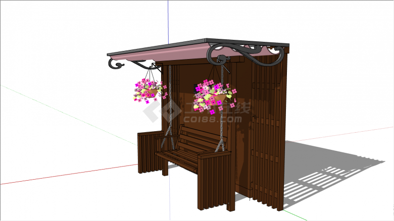 带鲜花的深棕色的秋千椅子su模型-图二