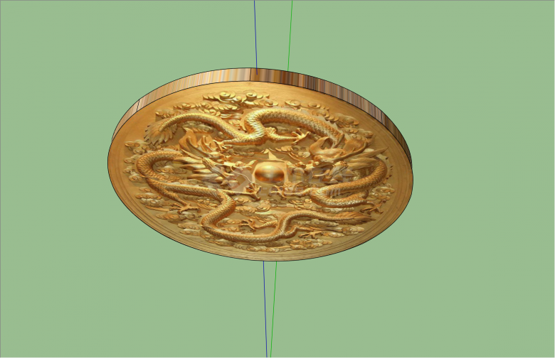 金色圆盘双龙戏珠雕塑su模型-图二