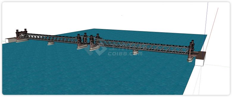 红砖钢铁结构跨海大桥其它桥梁su模型-图二