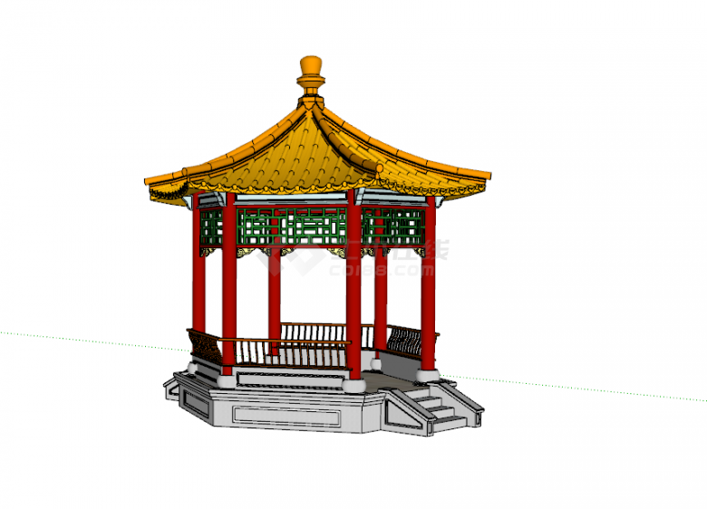 中式古典园林景观凉亭su模型-图二