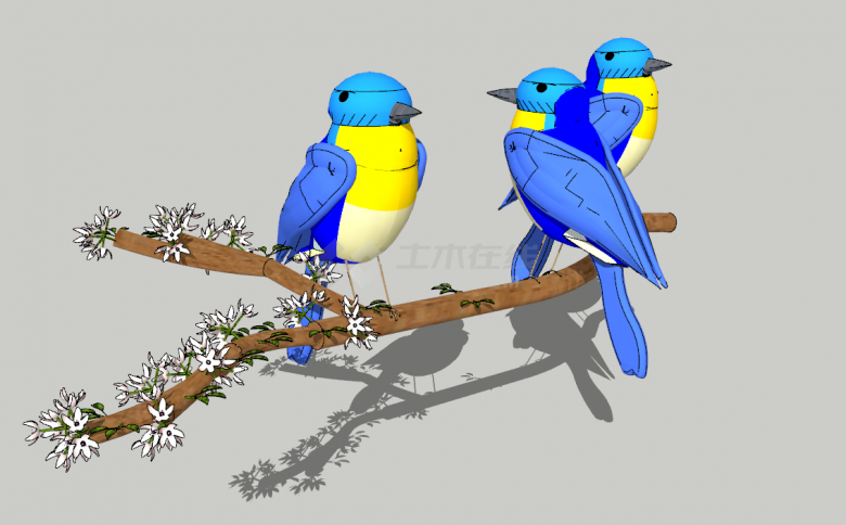 站在树枝上的蓝黄色的小鸟su模型-图二