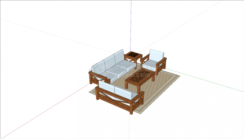 中式实木软座沙发组合家具su模型-图二