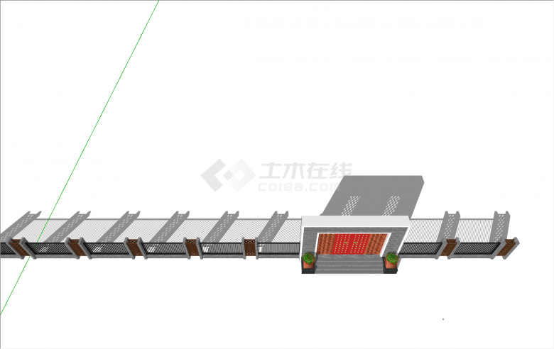 简约石砖搭配铁栅栏庭院大门围墙SU模型-图二