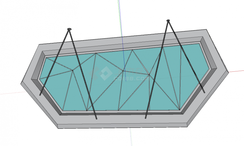 多边形玻璃顶可透光的现代艺术遮阳棚su模型-图二