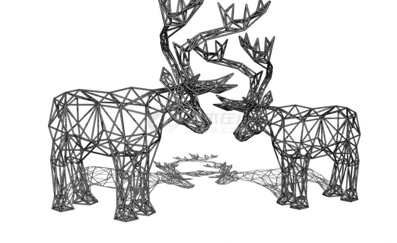 镂空黑色麋鹿几何动物雕塑 su模型-图一