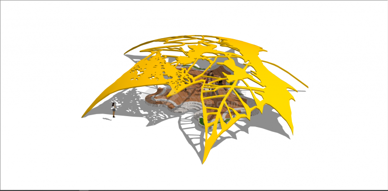 现代黄色系树叶廊架构筑物su模型-图二