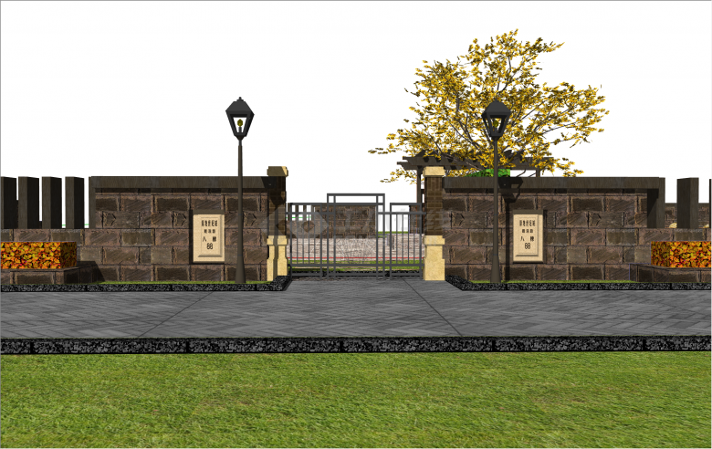 高级石砌欧式庭院大门围墙SU模型-图二