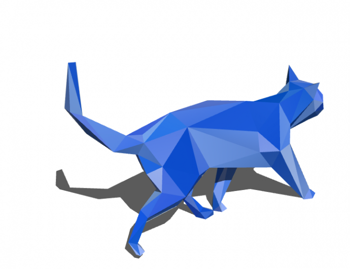 蓝色奔跑小猫几何动物雕塑su模型_图1