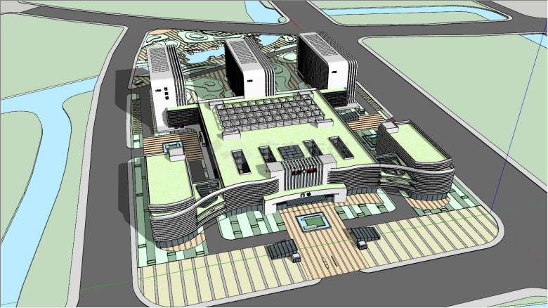 现代三栋住院部大型医院su模型-图二