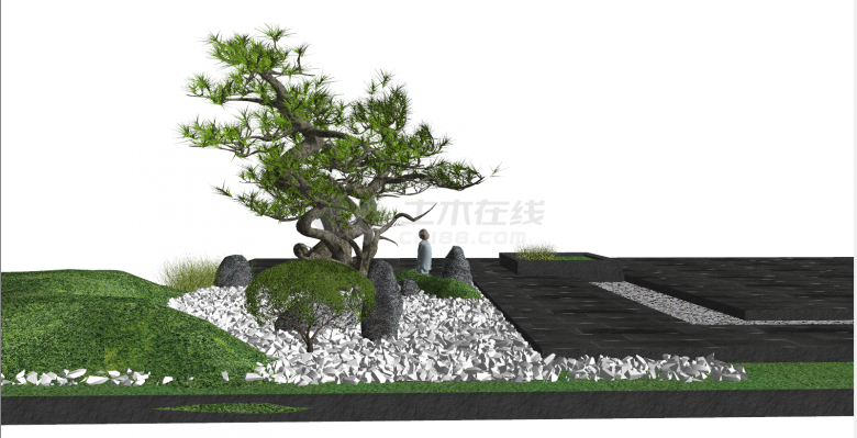高级日式禅意绿松景观小品su模型-图二