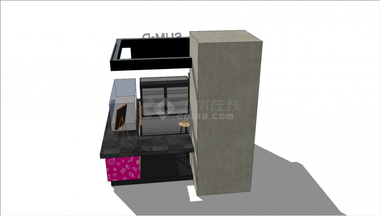 现代粉色小面积售卖亭SU模型-图二