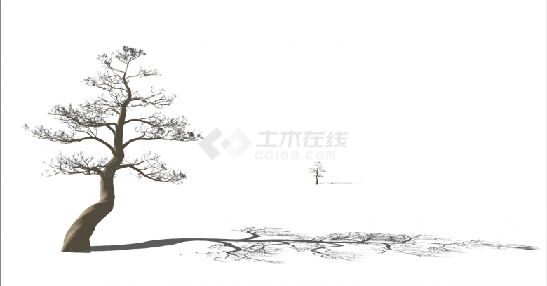 新中式简约枯树根景观植物su模型-图一