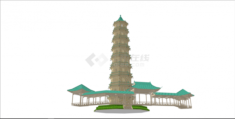 中式绿色复古风建筑su模型-图二