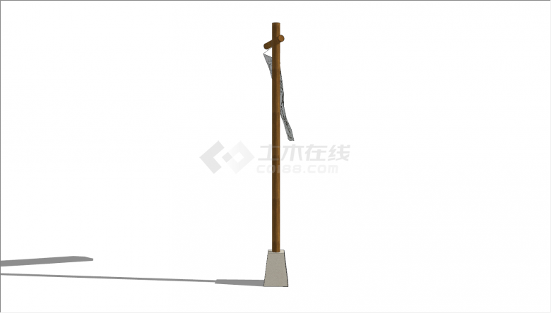 中式圆柱十字挂帆幌子su模型-图二