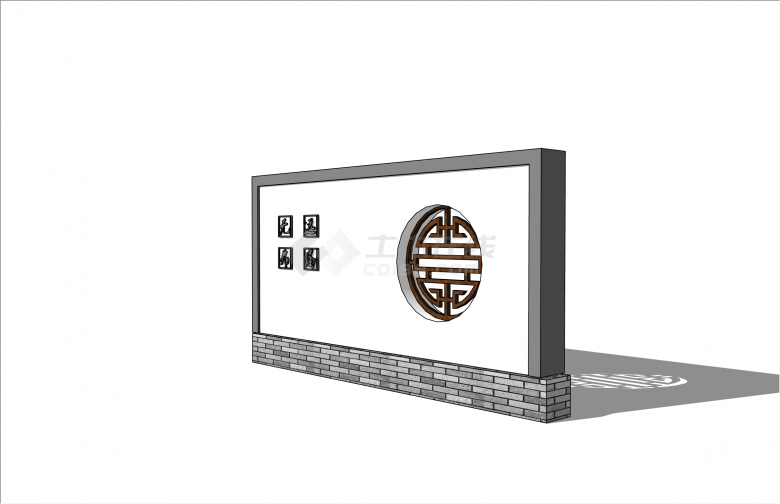 传统新中式景墙su模型-图二