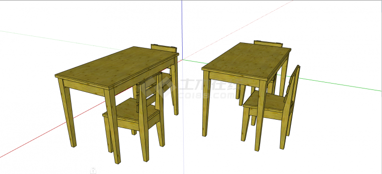 日式简约原木四方桌椅儿童家具座椅su模型-图二