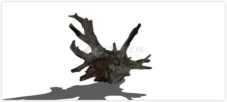 粗壮斑斓褐色朽木腐木树根su模型-图二