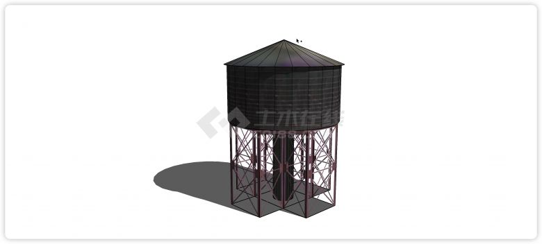 大型圆柱形工业水塔水柜水箱高塔su模型-图一