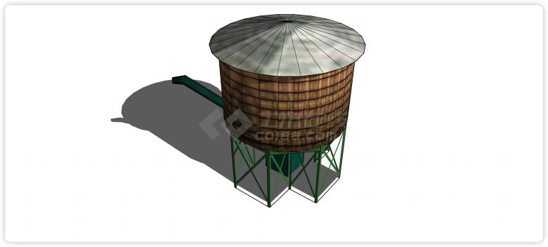 绿色支撑架工业水塔水柜水箱高塔su模型-图二