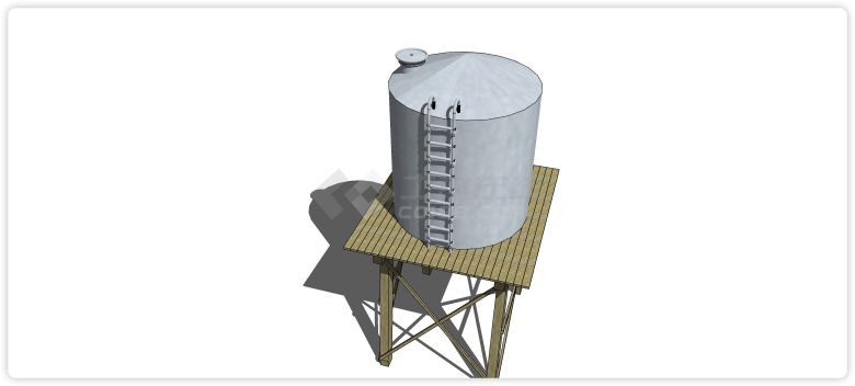 木制托架工业水塔水柜水箱高塔su模型-图一