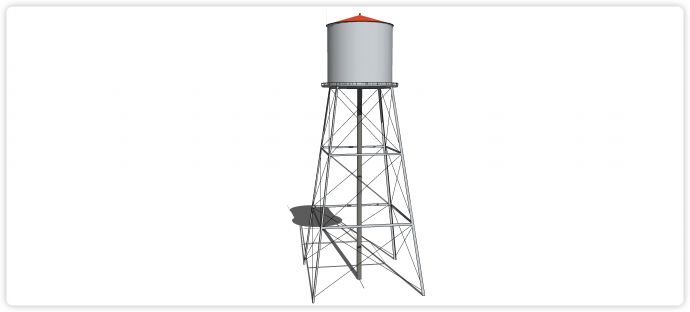 红色顶简易托架工业水塔水柜水箱高塔su模型_图1