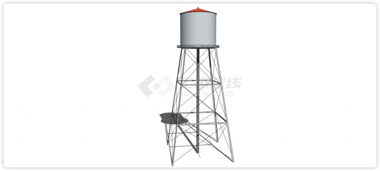 红色顶简易托架工业水塔水柜水箱高塔su模型-图一