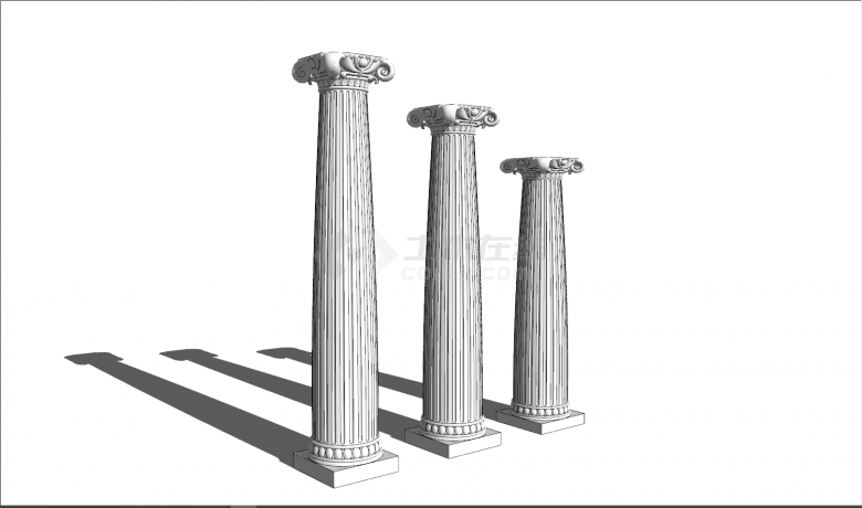 三个圆柱式传统罗马柱su模型-图二