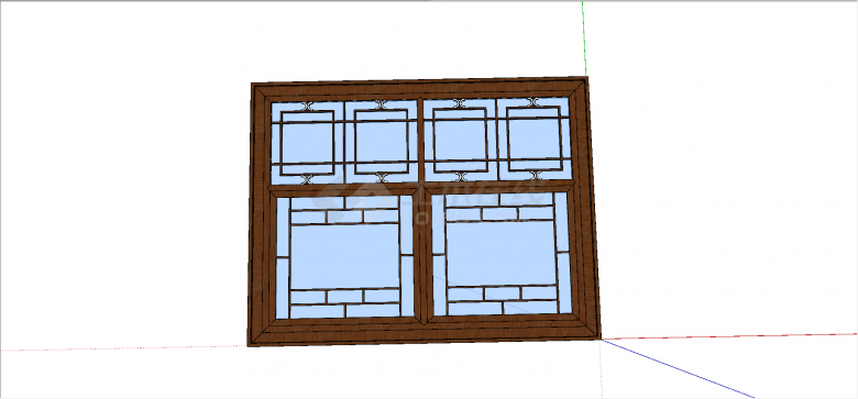 中式组件玻璃双开式花窗su模型-图二