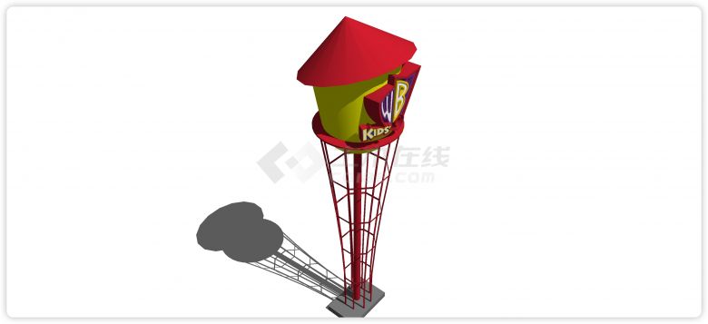 红色支撑台黄色主体工业水塔水柜水箱高塔su模型-图二