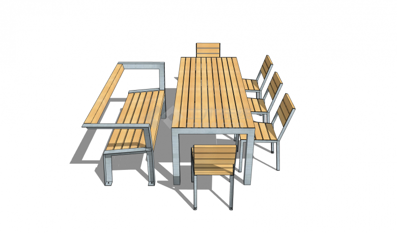 钢架支撑模板条装饰面户外桌椅su模型-图一