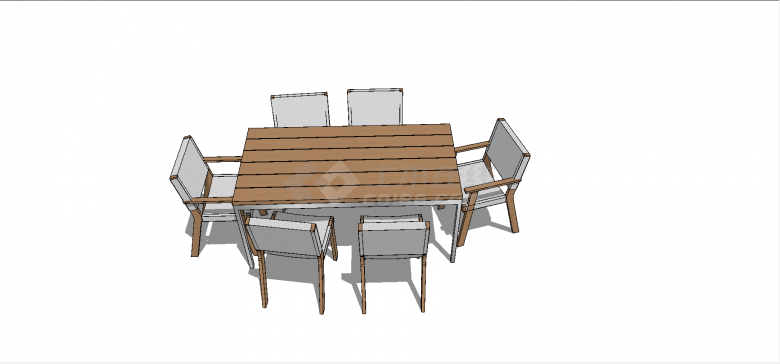 原木材质木板排列式长桌六人桌椅su模型-图二