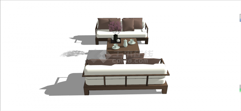 现代简约木质户外沙发SU模型-图二