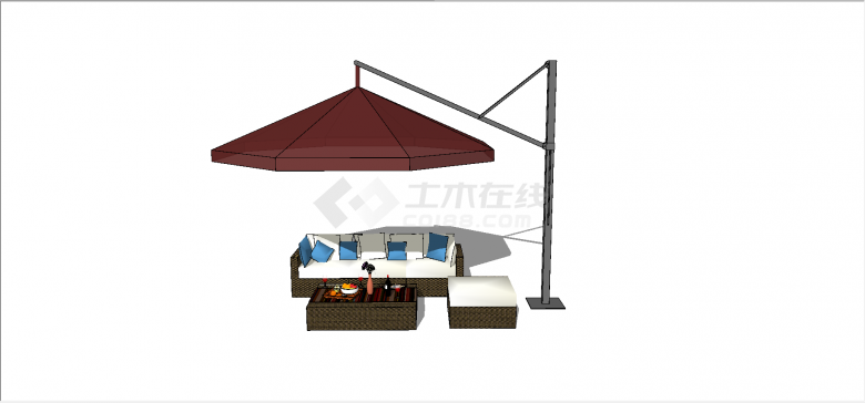 户外大型遮阳伞式三人一体式沙发座位su模型-图二