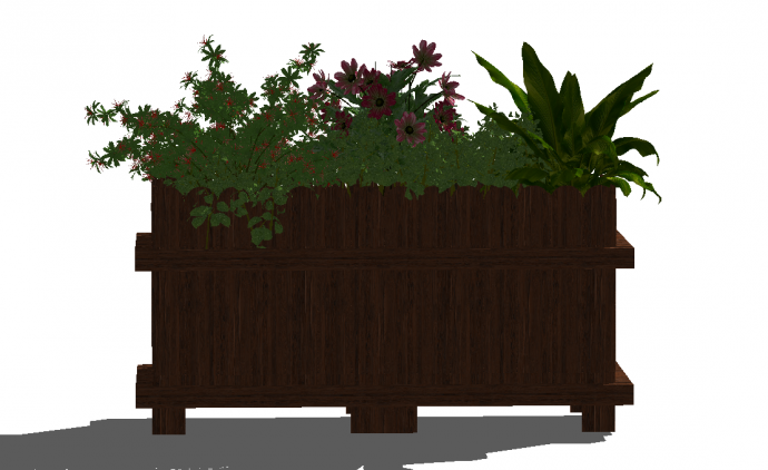 带鲜花的木质花箱su模型_图1