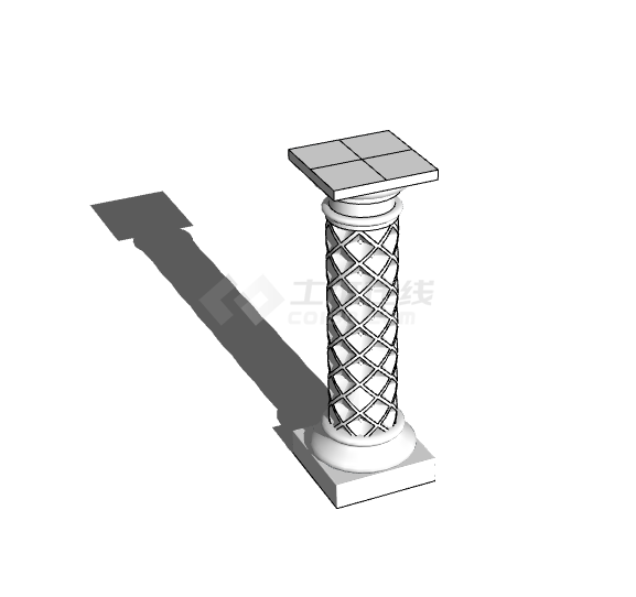 白色菱形纹路罗马柱su模型-图二