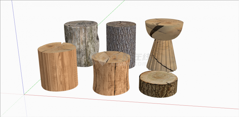 现代多形状木凳木桩 su模型-图一