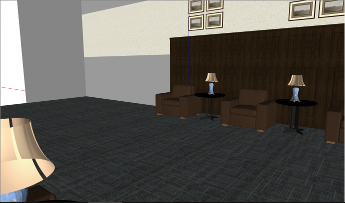 带棕色沙发带背景图的房间su模型_图1