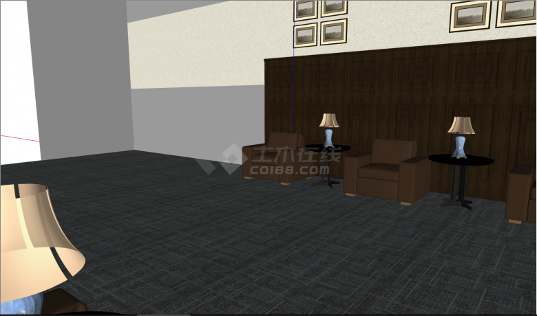 带棕色沙发带背景图的房间su模型-图一