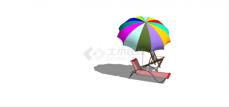七彩遮阳伞式躺椅与半躺椅组合户外躺椅su模型-图二