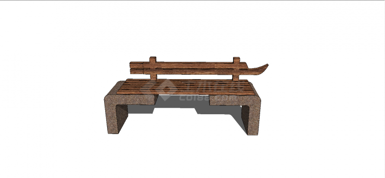 中式大理石支撑底座木制长椅样式长凳座椅su模型-图一
