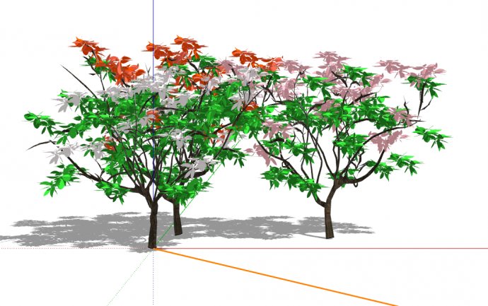现代低矮别致红花现代3d有色叶树木 su模型_图1