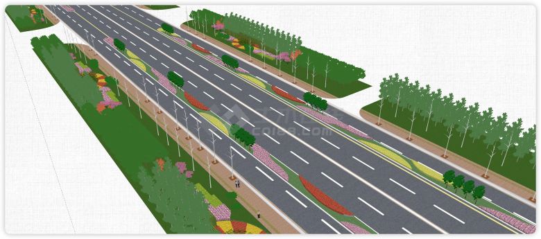 大型马路道路公路绿化带su模型-图二