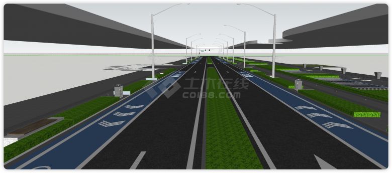 单车道机动车分离道路公路绿化带su模型-图二
