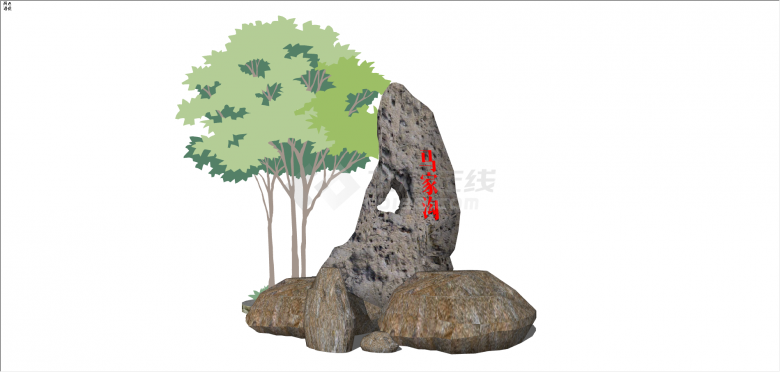 新中式带字标识景观石 su模型-图一