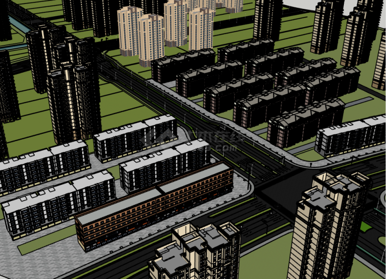 超大规模现代化居民楼道路su模型-图二